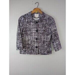 Kate Spade Black And White Blazer Womens Size 4 100% Cotton Professional Office